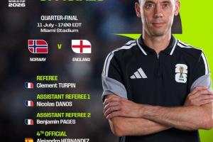 FIFA官方：蒂尔潘＆法国裁判组执法世界杯1/4决赛挪威vs英格兰